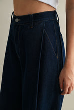 Load image into Gallery viewer, Dark Navy Pleat Detail Denim Pant
