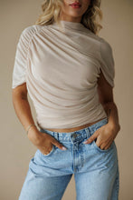 Load image into Gallery viewer, Asymmetric Cape Ruched Top- Sand
