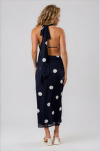 Load image into Gallery viewer, Navy Polka Halter Dress
