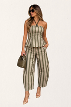 Load image into Gallery viewer, Olive Stripes Strapless Top + Pant Set
