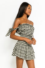 Load image into Gallery viewer, Gingham Off Shoulder Romper
