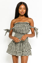 Load image into Gallery viewer, Gingham Off Shoulder Romper
