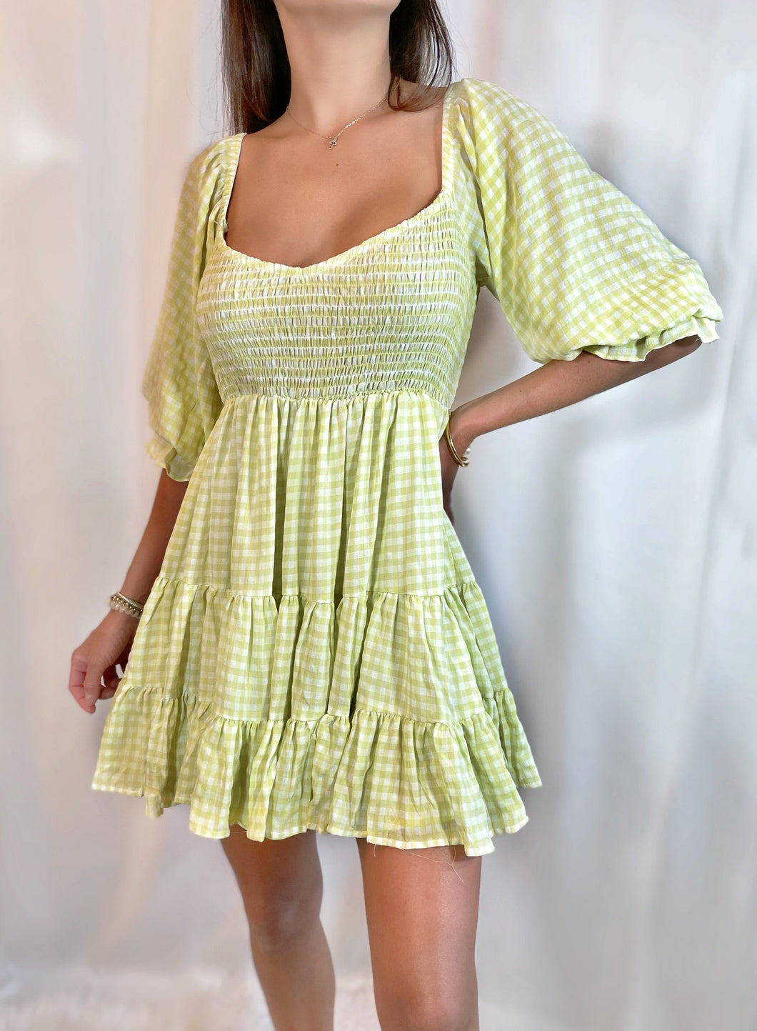 Smocked Baby Doll Dress- Lime