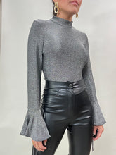 Load image into Gallery viewer, Bell Sleeve Metallic Bodysuit- Silver
